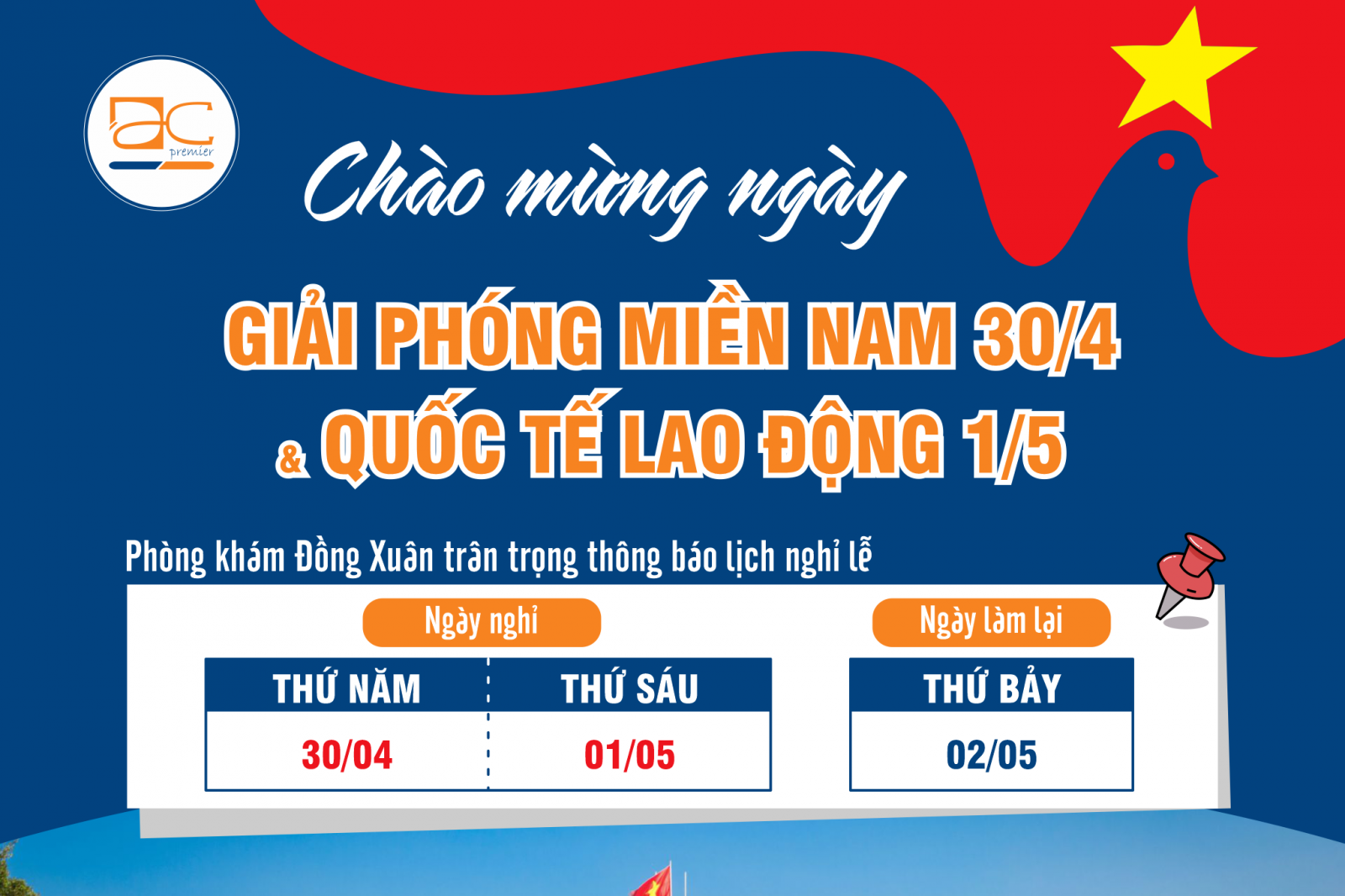 THÔNG BÁO NGHỈ LỄ 30/04 - 01/05/2026